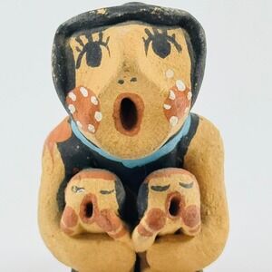 Vintage Southwestern Mini Storyteller Pottery Figurine Mother with Two Children